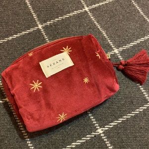 Sezane cosmetics bag pouch in burgundy velvet